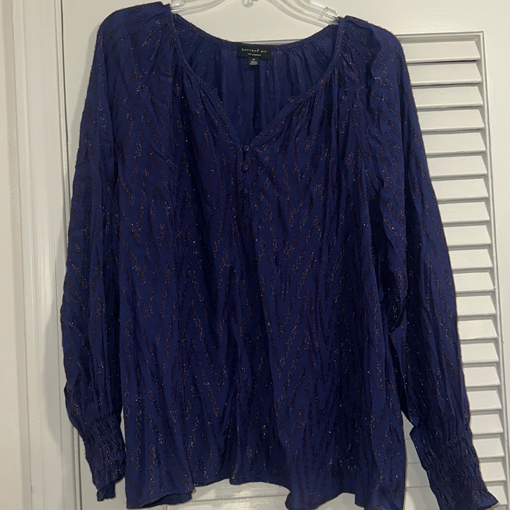 Current Air Royal Blue Blouse with Metallic Purple Accents